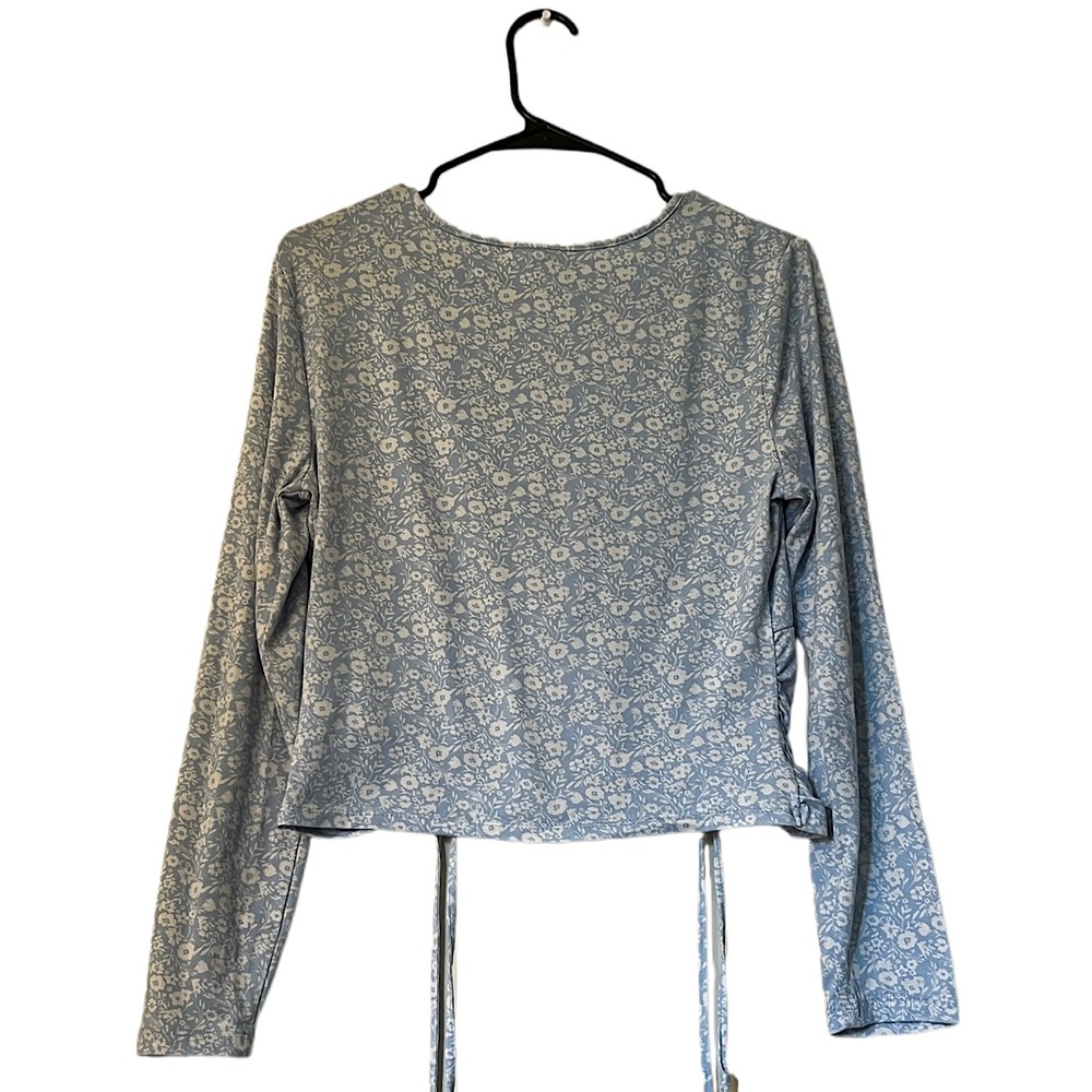 Ruched Tie Front Blue Floral Top